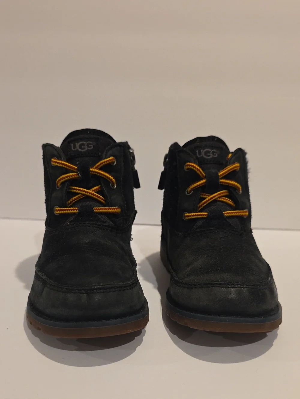 Ugg Winter Boots Kids Black Lace-Up Hiking Boots with Yellow Accent Laces
